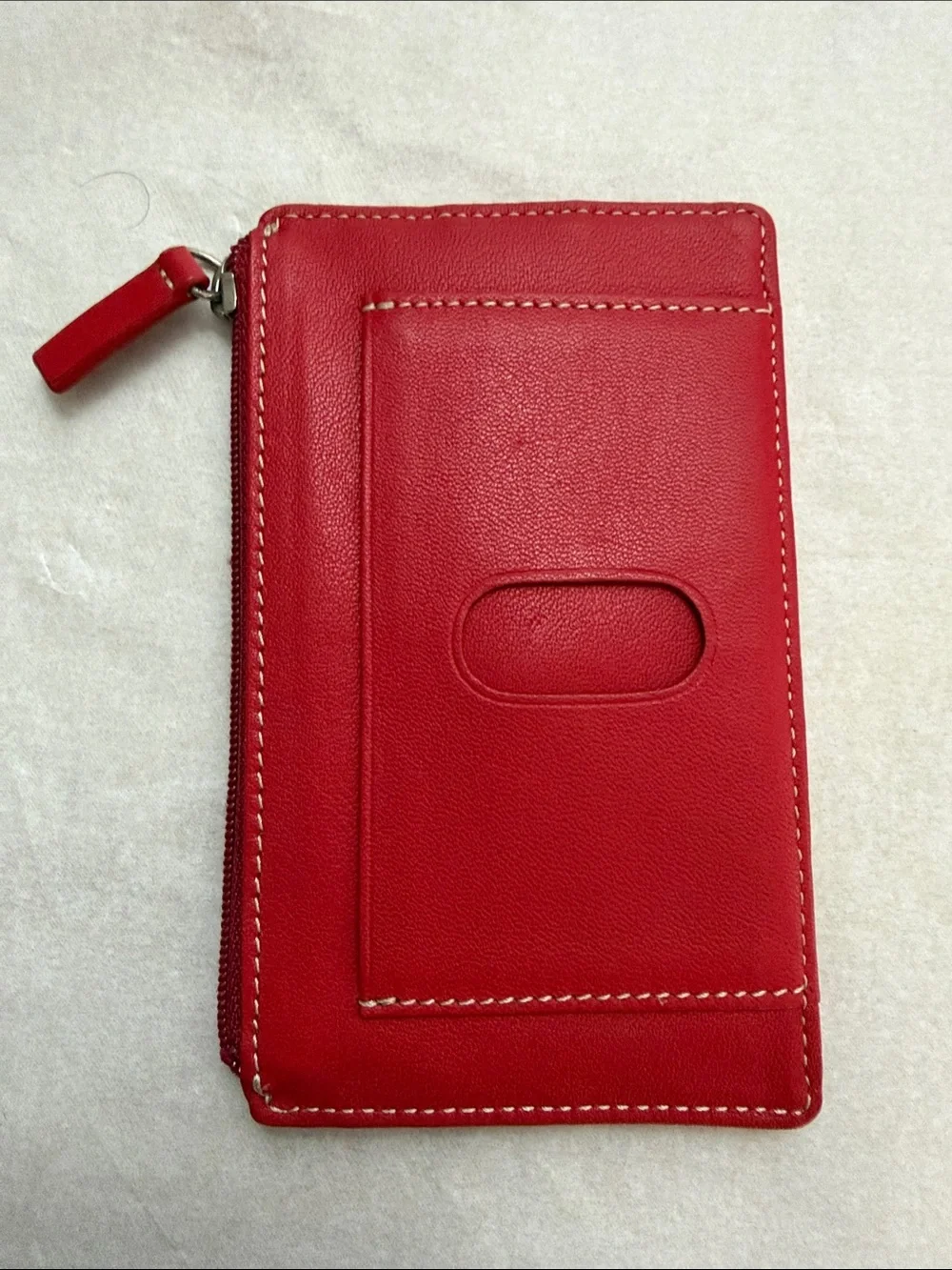 Lodis Red Leather Slim Card Wallet with Zip Closure